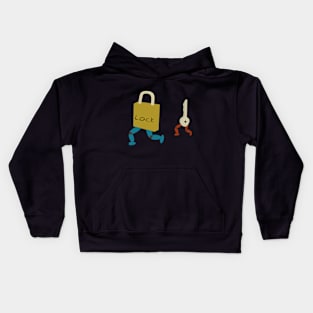 Illustration of a key chasing a lock Kids Hoodie